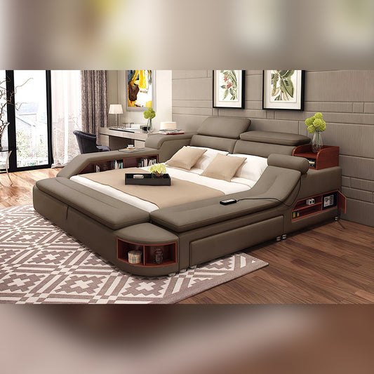 Queen Size Brown Multi-functional Queen Size Smart Bed