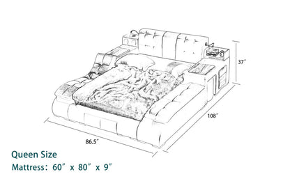 Queen Size:  Queen Size Bed With Massage Lounge Chaise