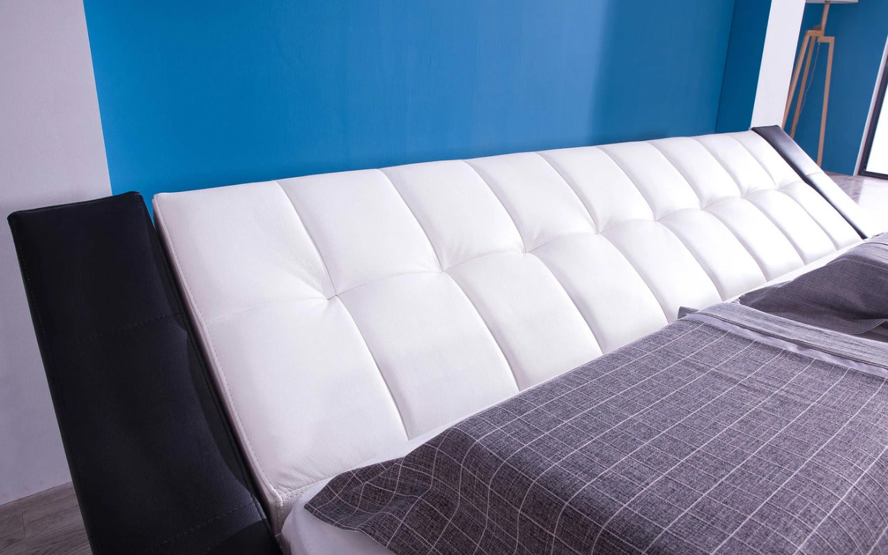 Queen Size: White & Black Leatherette Queen Size Smart Bed with LED Light