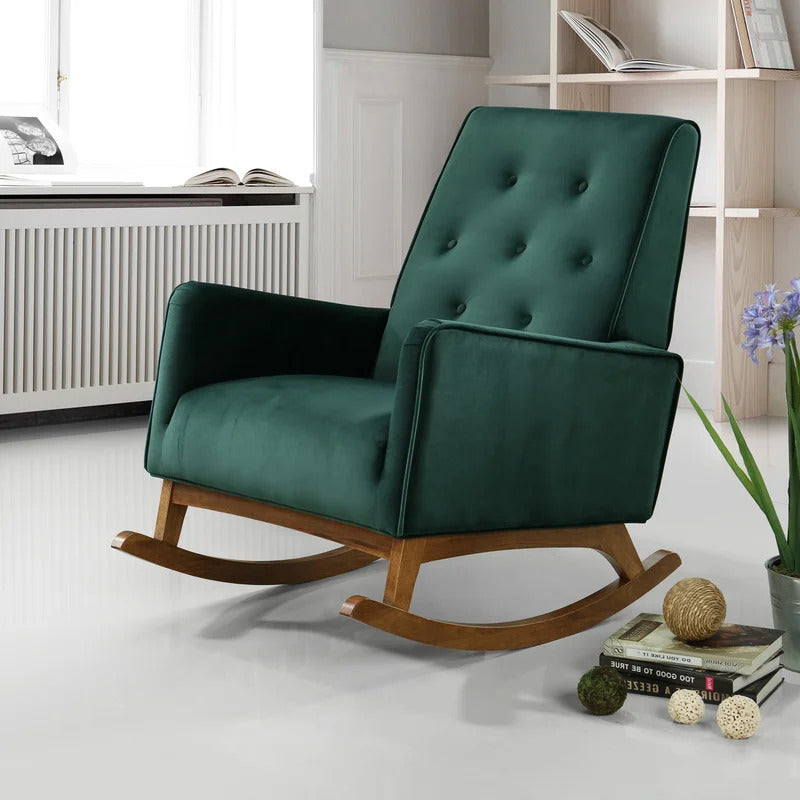 Rocking Chair: Button-Tufted Velvet Rocking Chair