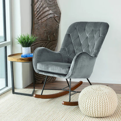 Rocking Chair: Tufted Velvet Rocking Chair