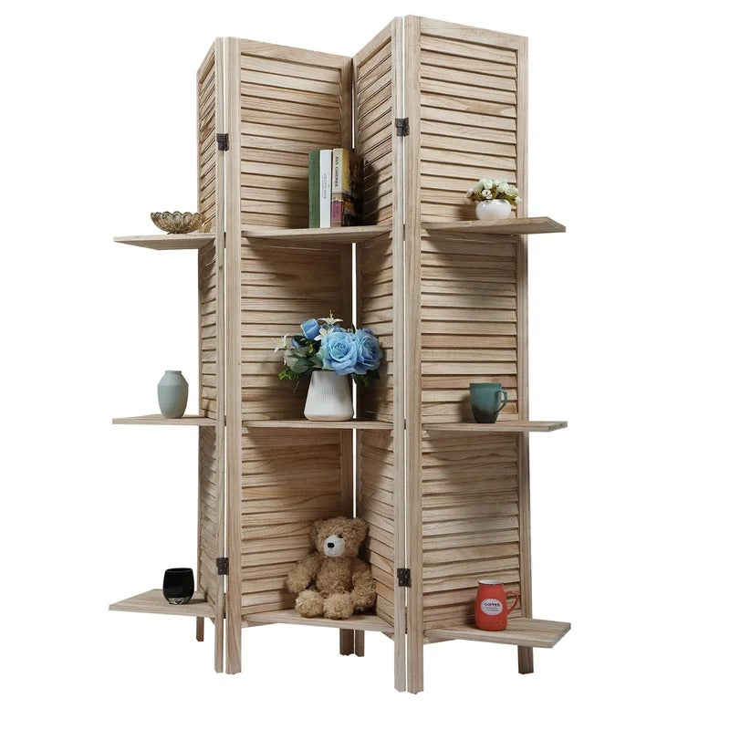 Room Divider: 63.6'' W x 67'' H 4 - Panel Solid Wood Folding Room Divider