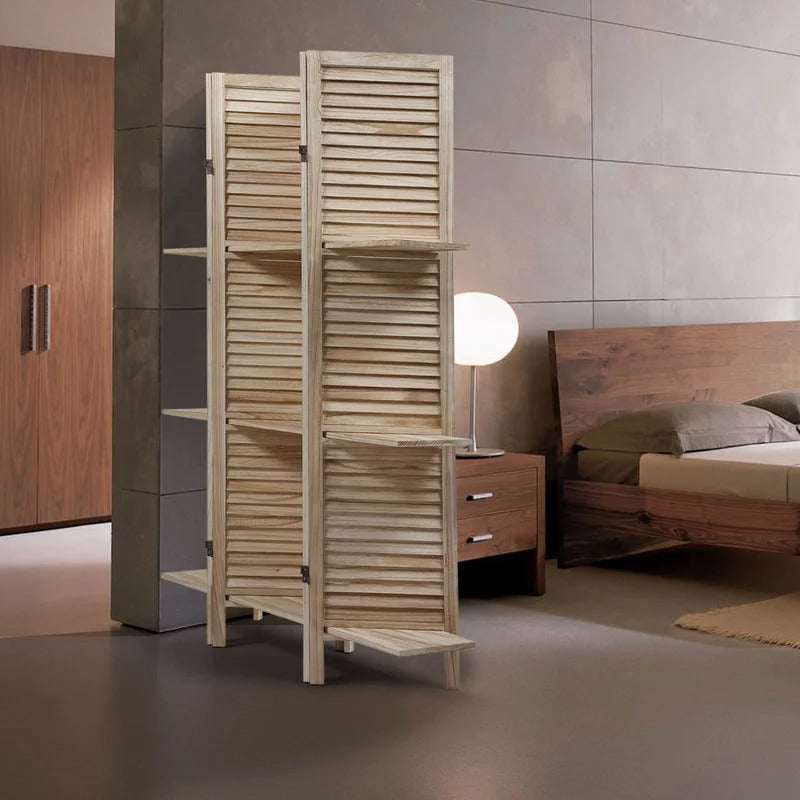 Room Divider: 63.6'' W x 67'' H 4 - Panel Solid Wood Folding Room Divider