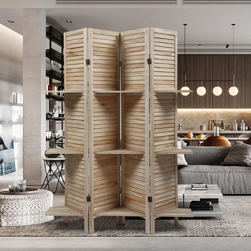 Room Divider: 63.6'' W x 67'' H 4 - Panel Solid Wood Folding Room Divider