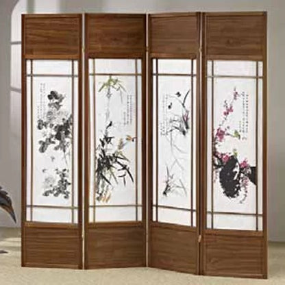 Room Dividers: 68'' W x 70'' H 4 - Panel Solid Wood Folding Room Divider
