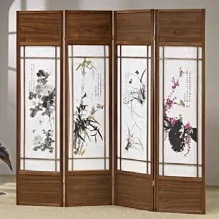 Room Dividers: 68'' W x 70'' H 4 - Panel Solid Wood Folding Room Divider