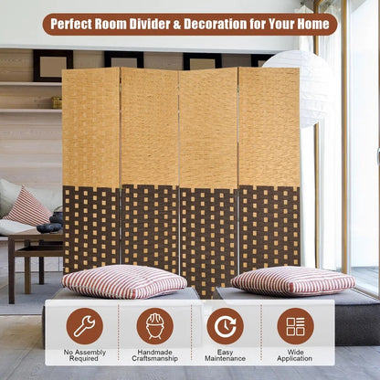 Room Dividers: 71'' W x 71'' H 4 - Panel Solid Wood Folding Room Divider