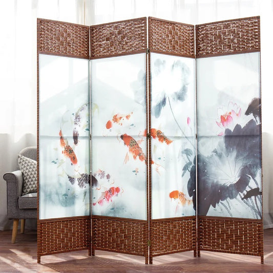 Room Dividers 78.75'' W x 71'' H 4 - Panel Solid Wood Folding Room Divider