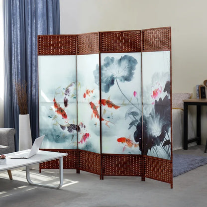 Room Dividers 78.75'' W x 71'' H 4 - Panel Solid Wood Folding Room Divider