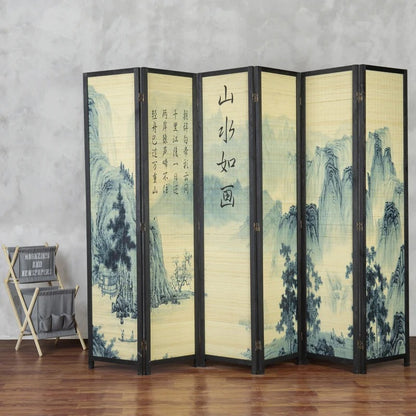 Room Dividers 94.5'' W x 69'' H 6 - Panel Solid Wood Folding Room Divider