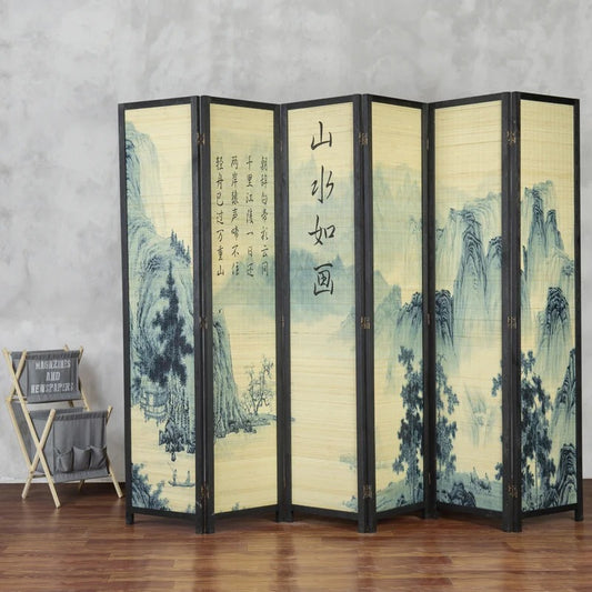 Room Dividers 94.5'' W x 69'' H 6 - Panel Solid Wood Folding Room Divider