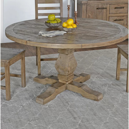 Round Dining Table: 55'' Pine Solid Wood Dining Table