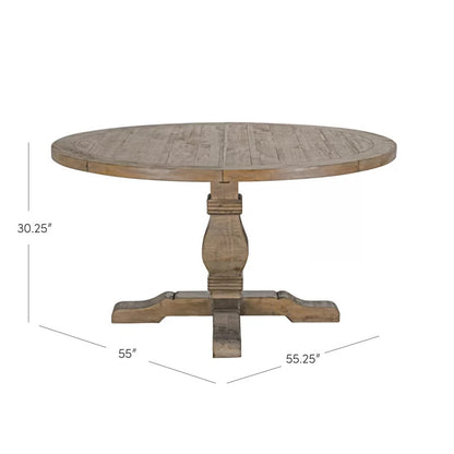 Round Dining Table: 55'' Pine Solid Wood Dining Table
