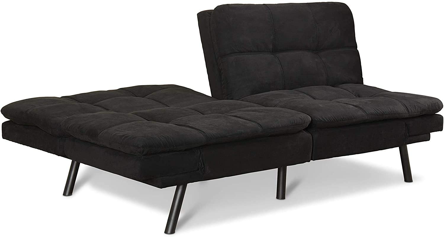 SOFA CUM BED Futon, Black Suede, Fabric, Wood, Metal 