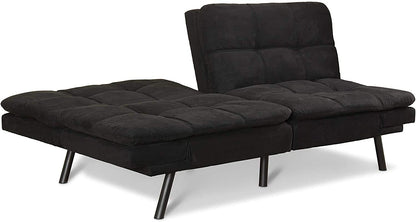 SOFA CUM BED Futon, Black Suede, Fabric, Wood, Metal 