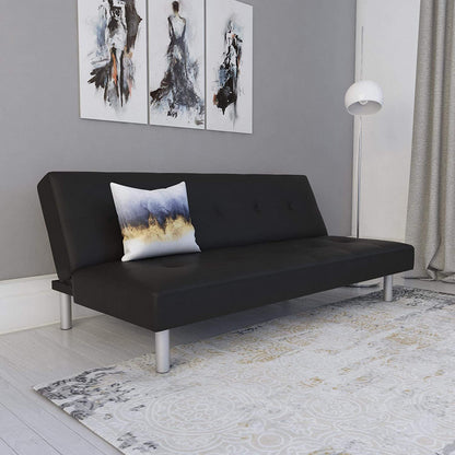 SOFA CUM BED Leatherette Upholstery, Modern Style, Black Faux Leatherette