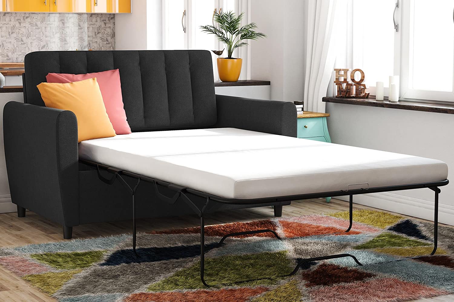 SOFA CUM BED Sleeper Sofa with Memory Foam Mattress - Twin - Dark Grey 