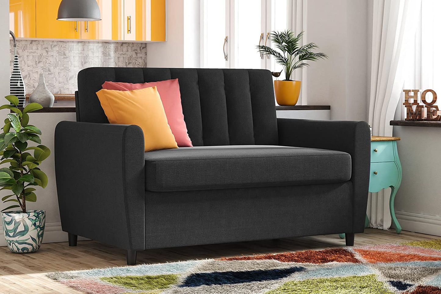 SOFA CUM BED Sleeper Sofa with Memory Foam Mattress - Twin - Dark Grey 