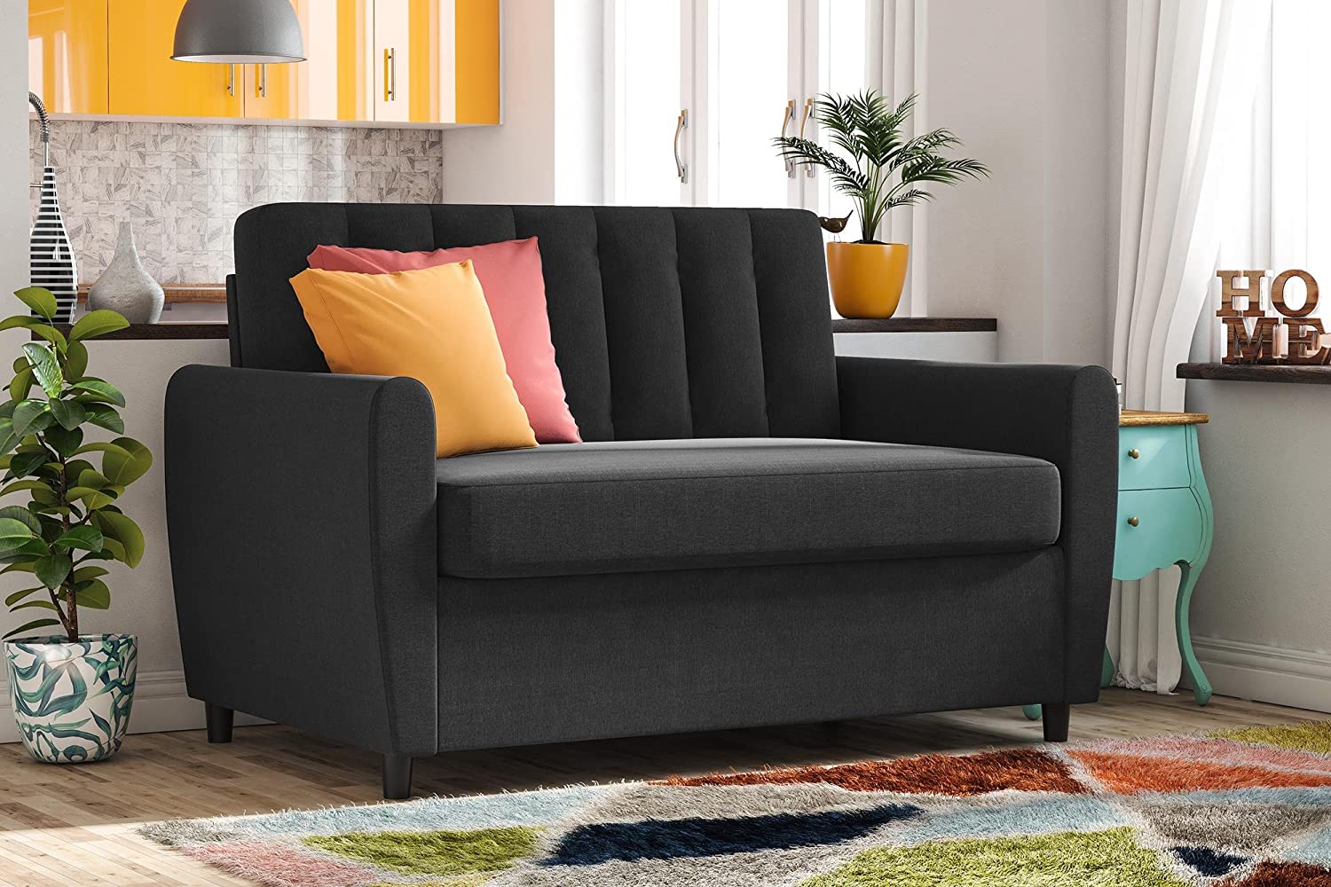 SOFA CUM BED Sleeper Sofa with Memory Foam Mattress - Twin - Dark Grey 