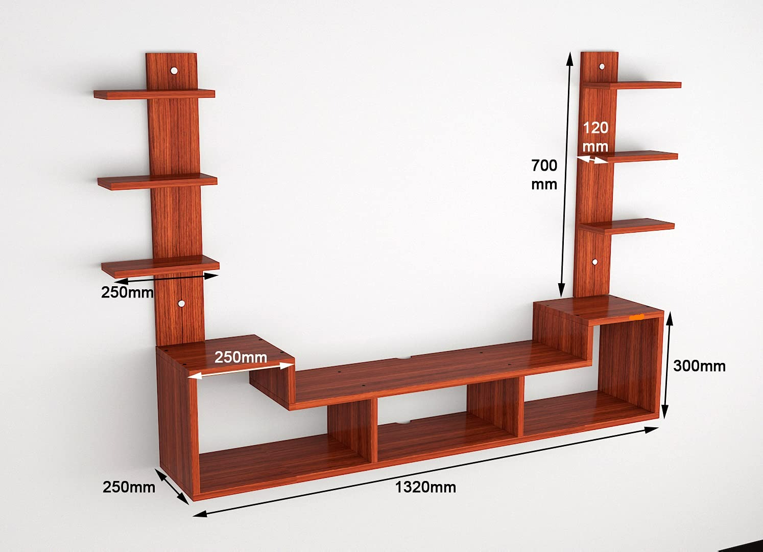 Wall Mount TV Unit: Wall Mount TV Stand And 6 Wall Shelf Display Rack(Ideal for up to 43"screen)