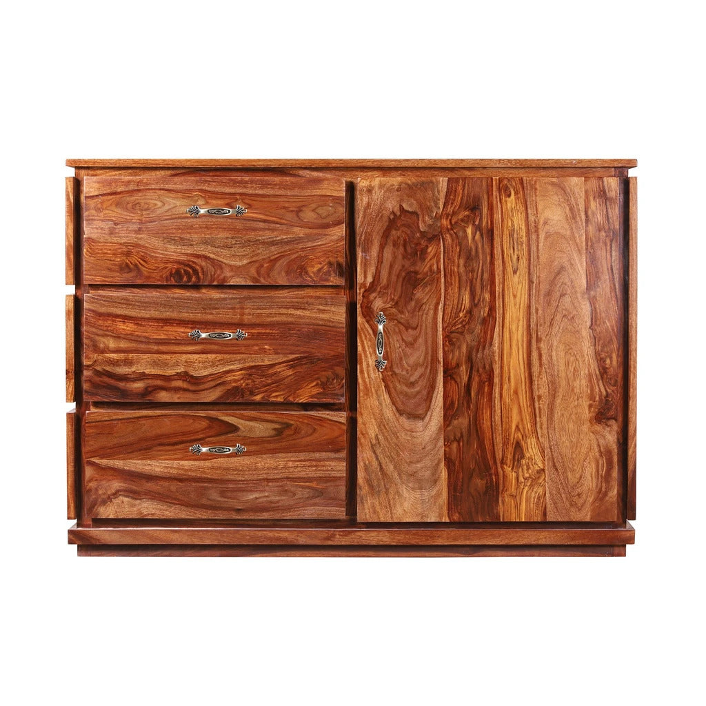Sheesham Furniture:- One Door Three Drawer Chest Of Drawers Side Board