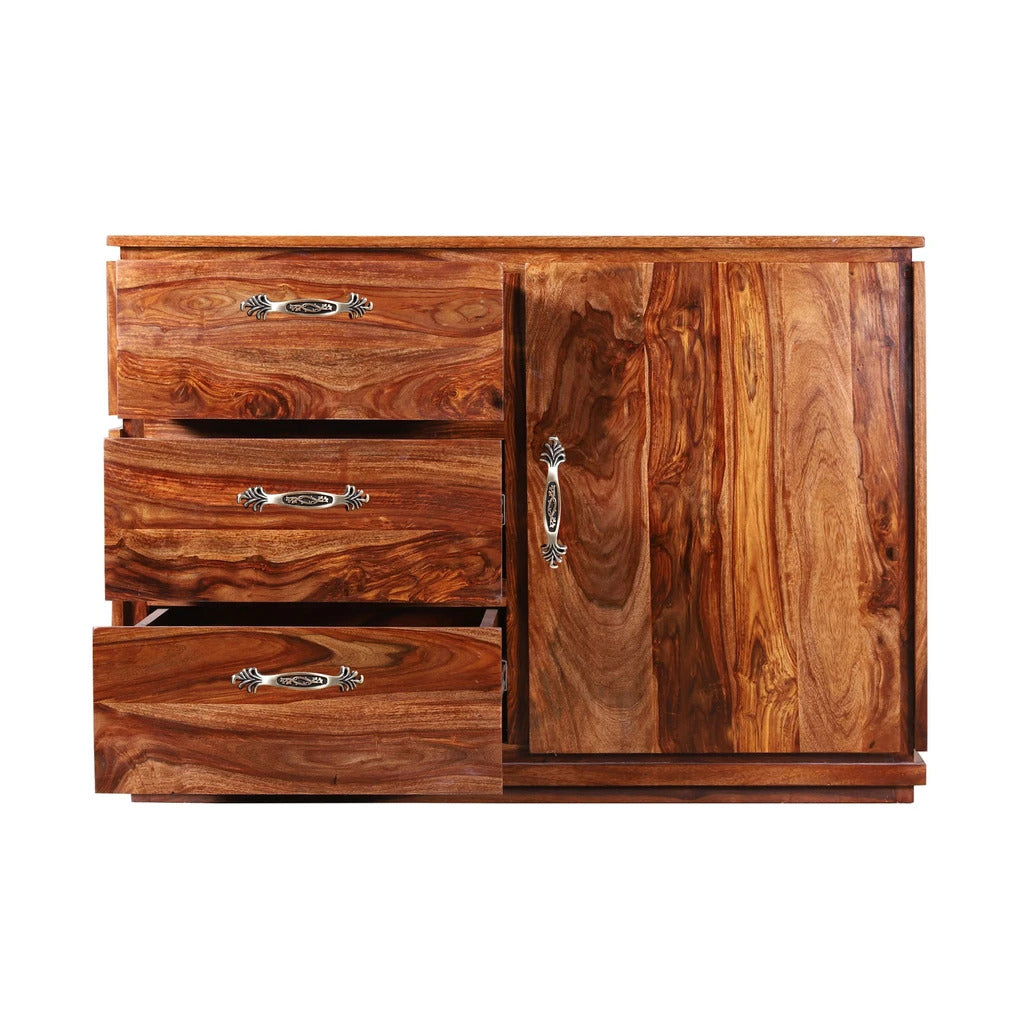 Sheesham Furniture:- One Door Three Drawer Chest Of Drawers Side Board