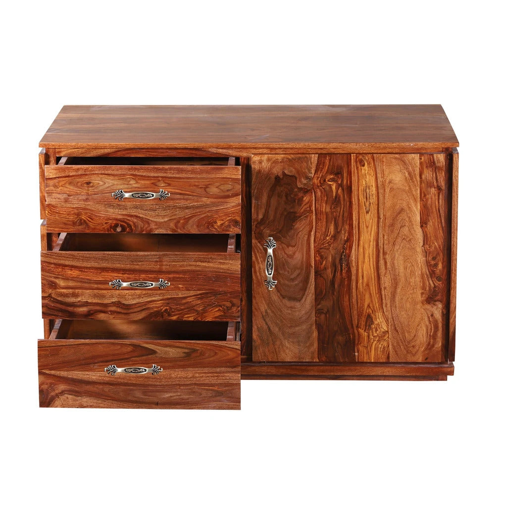 Sheesham Furniture:- One Door Three Drawer Chest Of Drawers Side Board