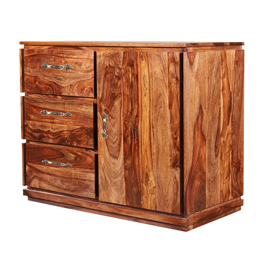 Sheesham Furniture:- One Door Three Drawer Chest Of Drawers Side Board