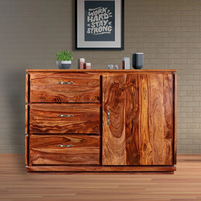 Sheesham Furniture:- One Door Three Drawer Chest Of Drawers Side Board