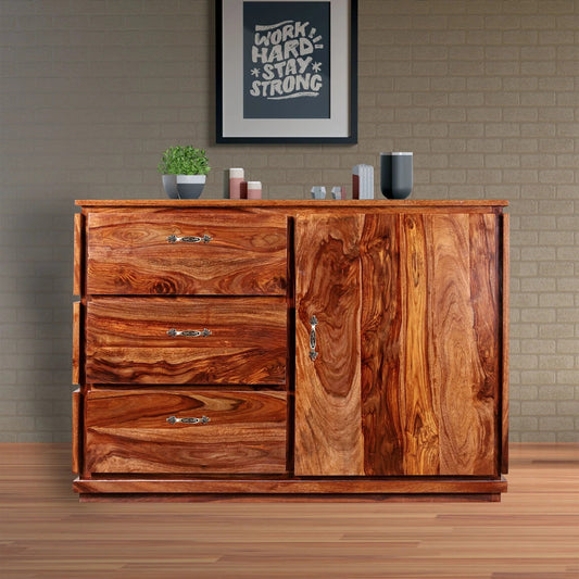 Sheesham Furniture:- One Door Three Drawer Chest Of Drawers Side Board