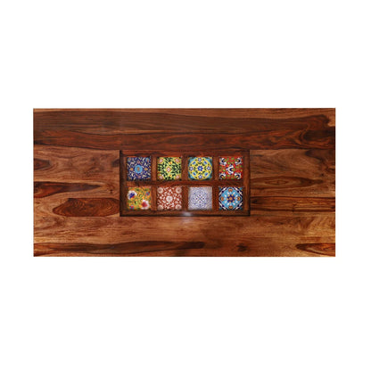 Sheesham Furniture:- Six Seater Ceramic Dining Set 