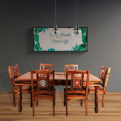 Sheesham Furniture:- Six Seater Ceramic Dining Set 