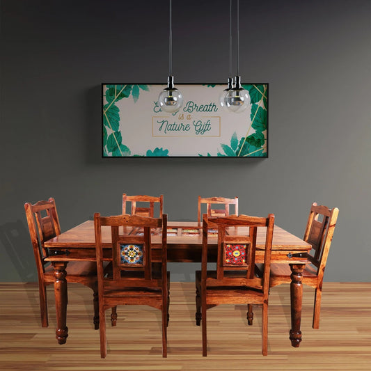 Sheesham Furniture:- Six Seater Ceramic Dining Set 