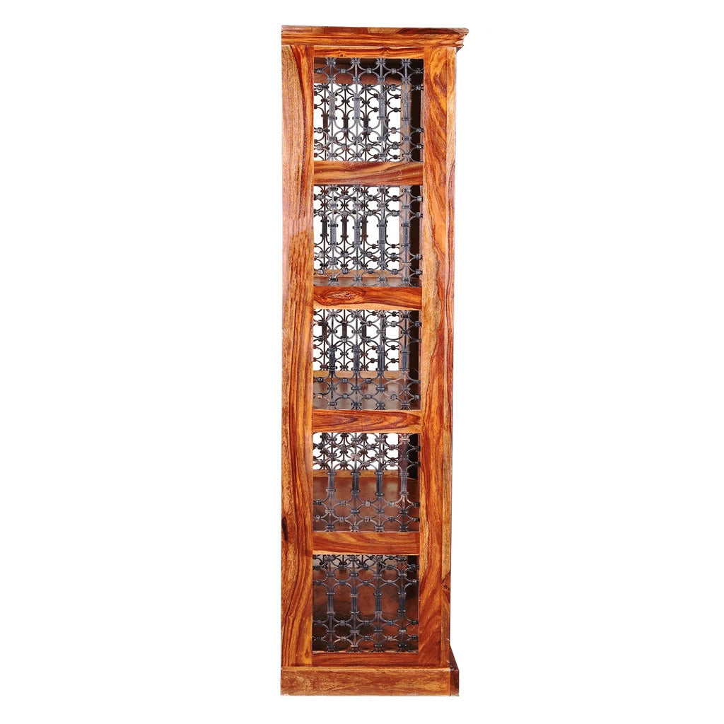 Sheesham Furniture: Solid Wood Book Case With Iron Jali in Natural Finish