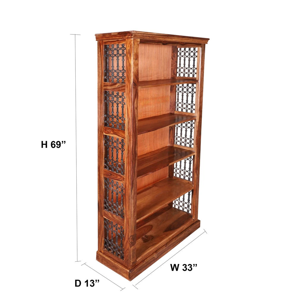 Sheesham Furniture: Solid Wood Book Case With Iron Jali in Natural Finish