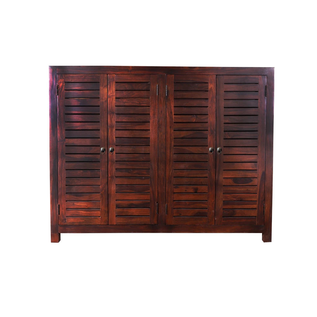 Sheesham Furniture: Solid Wood Four Door Shoe Rack In Wallnut