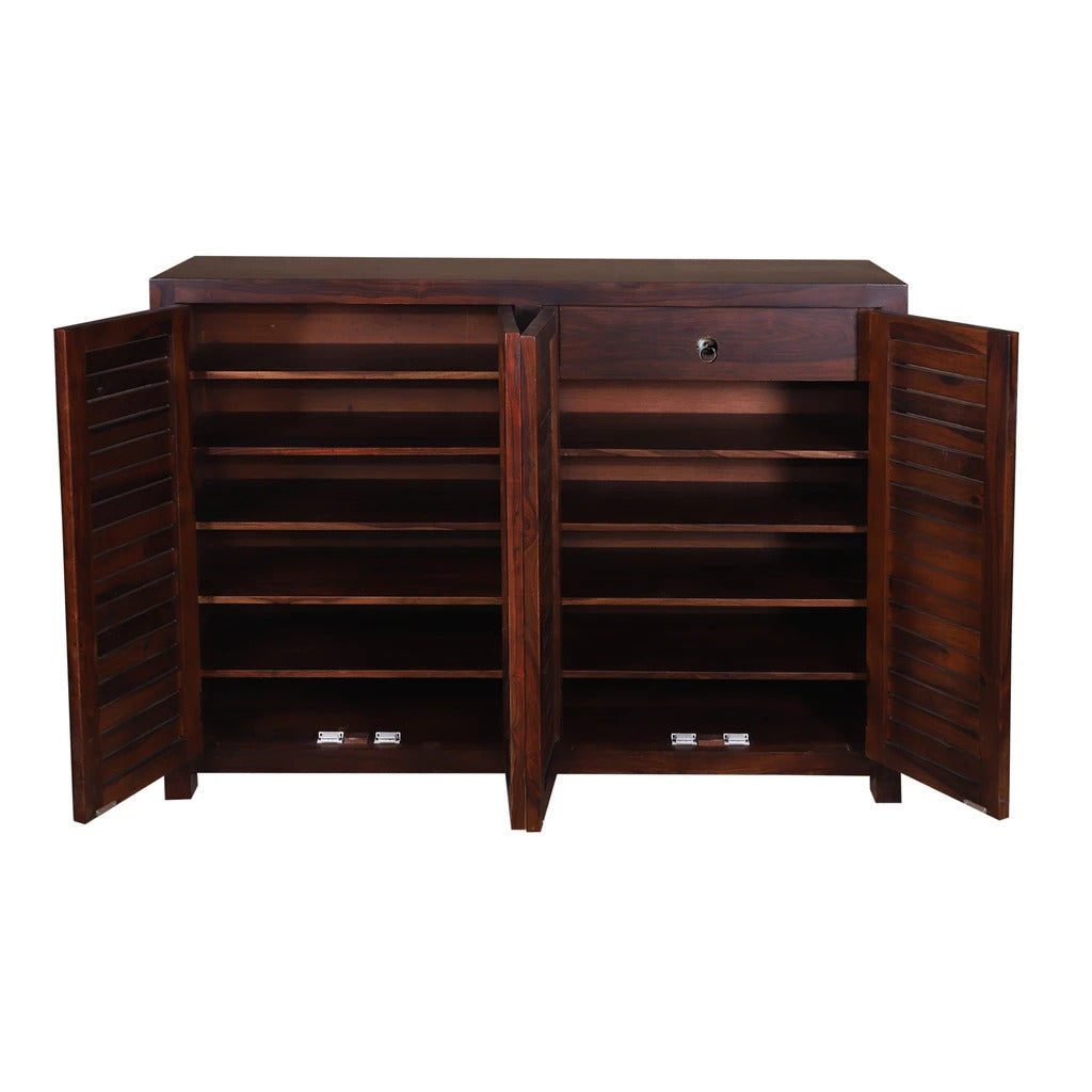 Sheesham Furniture: Solid Wood Four Door Shoe Rack In Wallnut