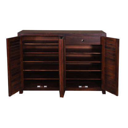 Sheesham Furniture: Solid Wood Four Door Shoe Rack In Wallnut