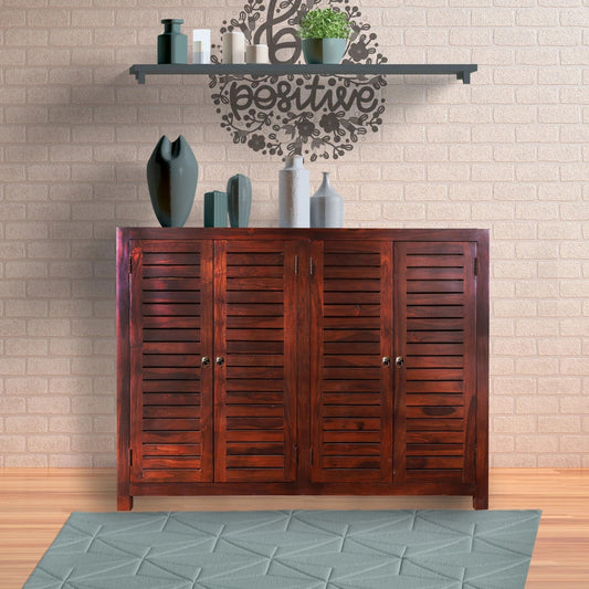 Sheesham Furniture: Solid Wood Four Door Shoe Rack In Wallnut