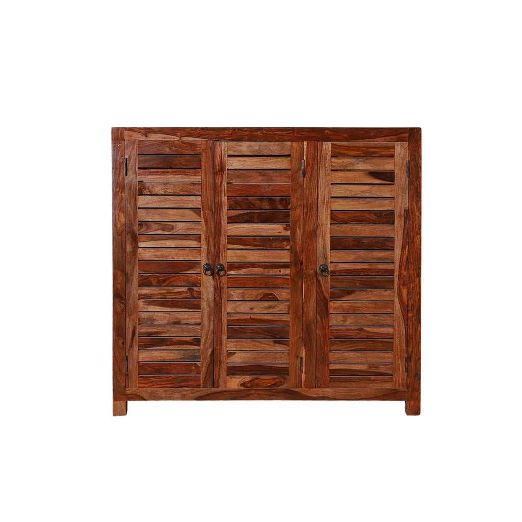 Sheesham Furniture: Solid Wood Three Door Shoe Rack 