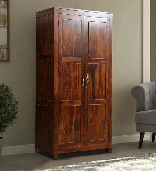 Sheesham Furniture Solid Wood Two Door Almirah in Honey Oak Wardrobes