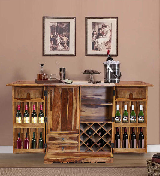 Sheesham Furniture: Solid Wood Two Door Bar Cabinet in Honey Oak Finished