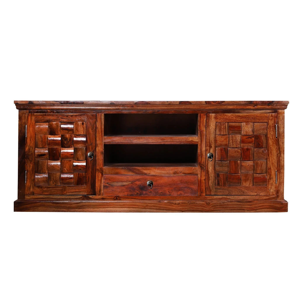 Sheesham Furniture Solid Wood Two Door Two Salf TV Stand