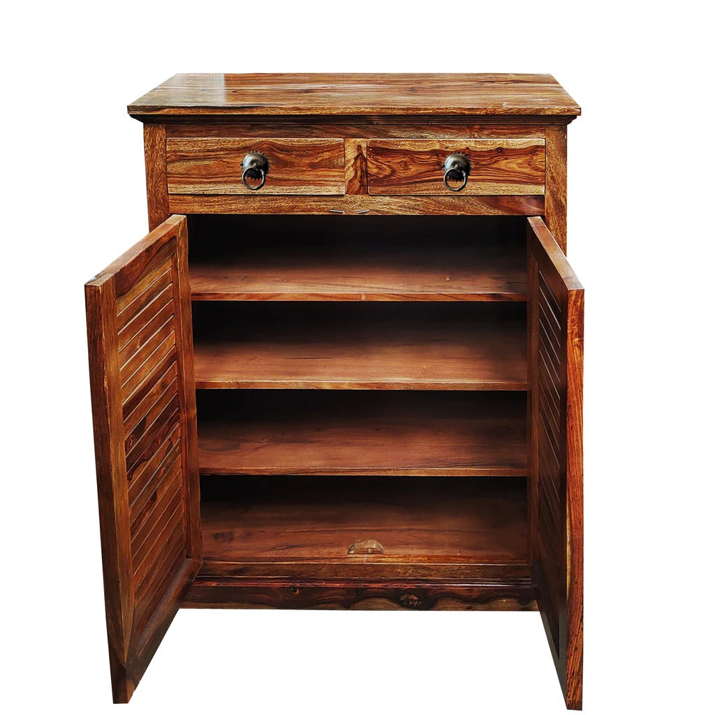 Sheesham Furniture :- Solid Wood Two Door & Two Drawer Shoe Rack