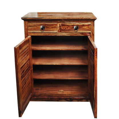 Sheesham Furniture :- Solid Wood Two Door & Two Drawer Shoe Rack