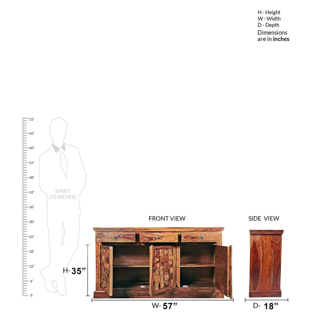 Sheesham Furniture:- Three Door Three Drawer Chest Of Drawers Side Board 