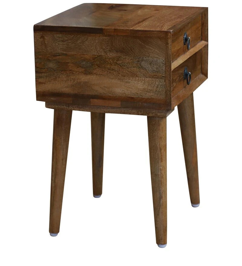 Sheesham Furniture: Two Drawer Bed Side Table in Natural Finished