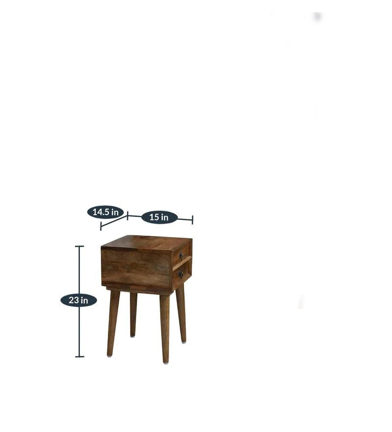 Sheesham Furniture: Two Drawer Bed Side Table in Natural Finished