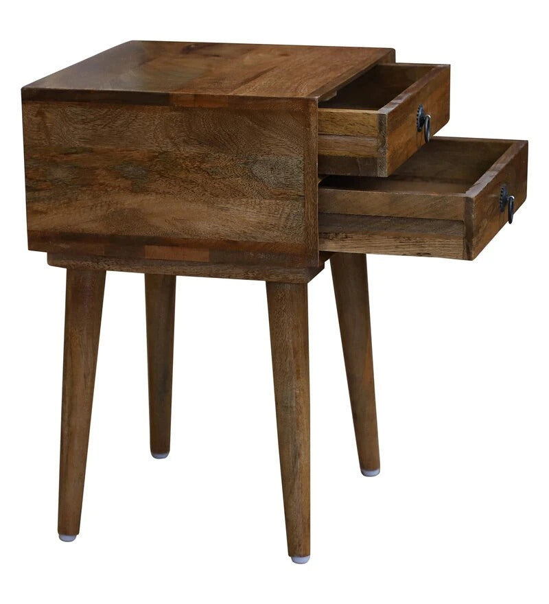 Sheesham Furniture: Two Drawer Bed Side Table in Natural Finished