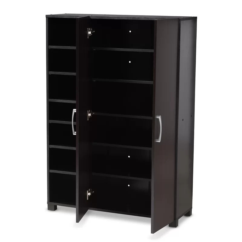Shoe Rack: 2-Door Wood Entryway 19 Pair Shoe Storage Cabinet